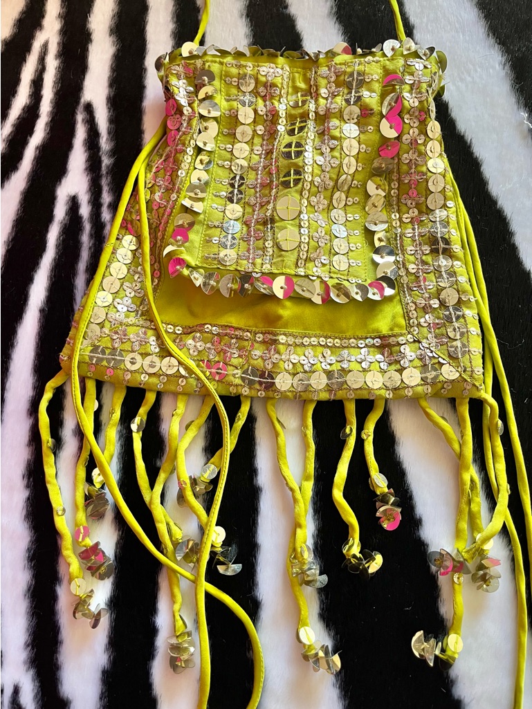 Epic Bohemian Silk Chartreuse Green Lime Indian Designer Bag